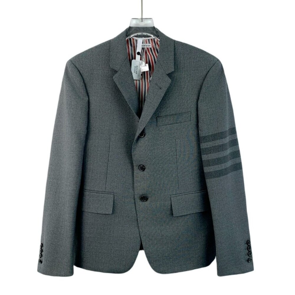 CM0373 Thom Browne Gray Wool Blazer With 4-Bar Stripe